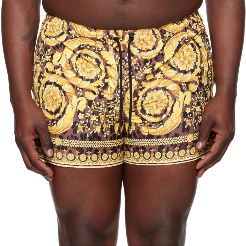 VERSACE UNDERWEAR Gold & Black Wild Barocco Print Swim Shorts Sz 3 NWT